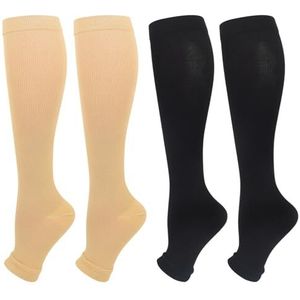 Naapesi 2 Paar Compressiekousen voor Dames - 15-25 mmHg Steunkousen met Open Tenen voor Spataderen, Oedeem, Herstel, Zwangerschap