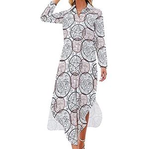 Magic Seals maxi-jurk voor dames, lange mouwen, knoopsluiting, casual feestjurk, lange jurk, 2XL