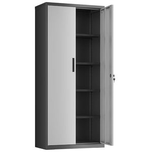 SONGMICS Archiefkast Multifunctionele stalen opbergkast 5-laags dubbel deurslot Gereedschapskast Verstelbare planken Garage Kantoor Woonkamer Zilver Zwart OMC015S01