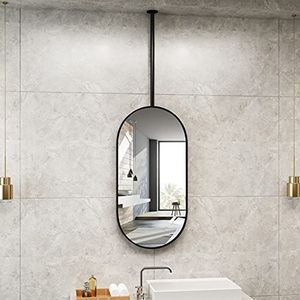 Ovale plafond opknoping spiegel voor badkamer wasruimte make- up scheren plafond gemonteerd spiegel met metalen frame boem hotel winkel aanpasbare spiegel, zwart (Size : 40cmx70cm)