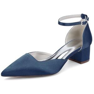 Recuriey Damessandalen - Spitse Chunky Heel Open Closed Toe Court Shoes, 4.5cm Elegant Wedding Party Wedding Shoes Damesschoenen,Dark blue,35 EU