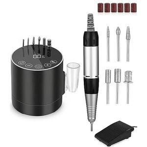 Nagelfrees, elektrische nagelvijl voor gelnagels, frees, nagels, nagelfrees, elektrisch voor gelnagels, 35.000 tpm, manicurepedicureset met lcd-display, touchscreen-toetsen, voetpedaal, 6-delig