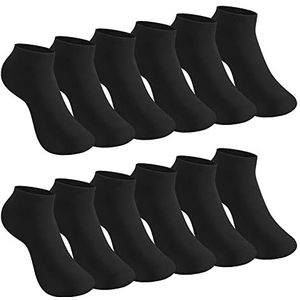 L&K-II 12/24/36 paar sneakersokken voor dames en heren, korte sokken, ademend katoen, in zwart, wit en grijs, 92201VA, 12 paar, 2301, zwart, 43-46 EU
