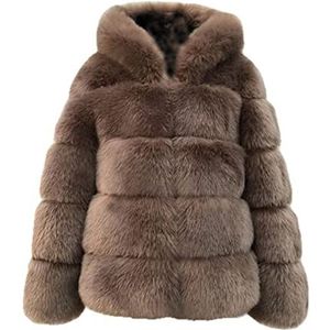 Winter Dikke Warme Faux Fur Jas Dames Plus Size Capuchon Lange Mouwen Faux Fur Jas Luxe Winter Bontjassen - Dark camel,XXXL