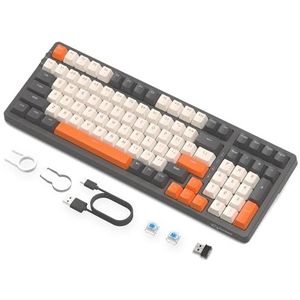 Draadloos Hotswap Mechanisch Gaming Toetsenbord, Bedraad RGB-Toetsenbord met Achtergrondverlichting, Blauwe Schakelaar, Bluetooth/2,4 Ghz/USB-C met 4001 mAh Batterij voor Mac/Win - Grijs/Oranje