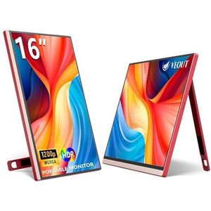16-inch 60HZ Gaming Draagbare Monitor Geschikt for Laptop, 16:10 1200P Display Extern Tweede Computerscherm Geschikt for Telefoon(VEOUT-16-60-Red)