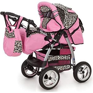 3-in-1 kinderwagen met parasol Combi kinderwagen Buggy Lekvrije banden King by Lux4Kids Pink & Beige Leopard