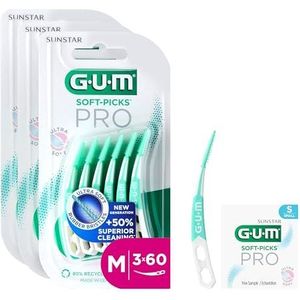 GUM SOFT-PICKS PRO interdentale reinigers | gebogen vorm voor gemakkelijke toegang tot moeilijk bereikbare plaatsen | zachte werking voor gevoelig tandvlees | [M - 3x60] (+1 gratis sample)