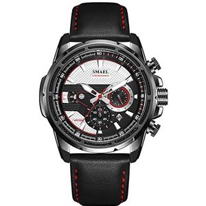 Men casual horloges multi -dial lederen riem analoge kwarts chronograaf stijlvol klassieke zakelijke sport waterdicht polshorloge,Black and red a1