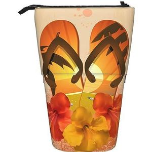 Zomer Strand Flip Flops Potlood Case Duurzaam Stand Up Potlood Pouch Reizen Comestic Tas Opbergtas Voor Werk Kantoor, Zwart, Eén maat