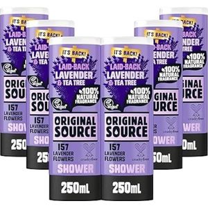 Original Source Lavendel douchegel, 100 procent natuurlijke geur, veganistisch, dierproefvrij, parabenenvrij, bulk koop, verpakking van 6 x 250 ml