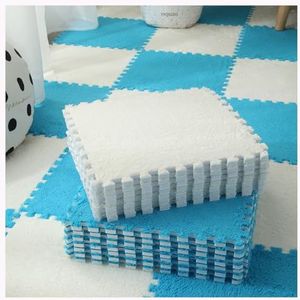 Zeyeo 30 Stuks 30 Cm Pluche In Elkaar Grijpende Vierkante Schuimrubberen Vloermatten - Rand - Geschikt Voor Slaapkamer En Woonkamer(Dark Blue+White)