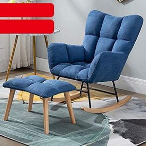 GZDZ Moderne schommelstoel met kruk gestoffeerde fauteuil schommelstoel met massief houten poten slaapkamer woonkamer ontspannen enkele bank (kleur: blauw)