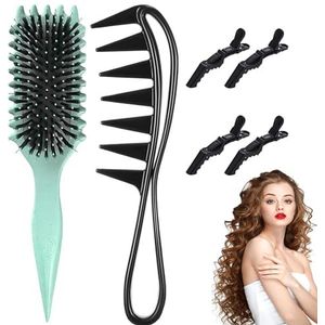 JINJUMEI Borstel voor krullend haar, kam met brede tanden voor styling, bounce curl Defining Brush voor ontwarren, modelleren en definiëren