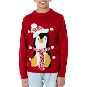 NOROZE Kersttrui voor jongens en meisjes, uniseks, 3D-kersttrui, kerstman, sneeuwpop, rendier, pinguïn, Penguin Rood, 5-6 Jaren