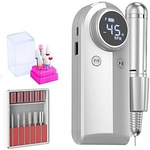 Elektrische nagelvijl, 45000 RPM Nagelschuurmachine Set Nagelboormachine for pedicure Manicure Oplaadbare elektrische manicuresnijder met LCD-scherm voor zowel natuurlijke als kunstnagels (Color : Wh