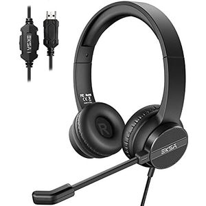 EKSA H12E USB-headset met microfoon, computerhoofdtelefoon met omgevingsruisonderdrukking, microfoon, volume- en dempbediening, zakelijke headsets voor pc, thuis, kantoor, leren op afstand