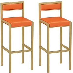 Barkrukken, Moderne Eenvoudige Barkrukken Set Van 2, Met Rugleuning Barstoelen, Gouden Frame, Geschikt For Keuken, Lounge, Bar, Kantoor, Enz. (Color : Orange, Size : 42x40x80cm)