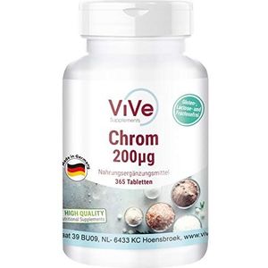 Chroom Picolinaat - 200mcg Chroom - 365 Tabletten - HOGE DOSIS - VEGAN - Gemaakt in Duitsland