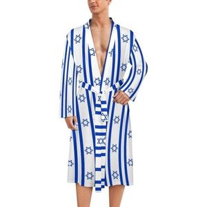 Israëlische vlag vormige herenmantel zachte badjas pyjama nachtkleding loungewear ochtendjas met riem S
