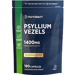 Psyllium Husk Fiber | Psylliumvezels Supplement | 180 Veganistische Capsules voor 3 Maanden | 1400mg Psylliumschillen per Portie | van Horbaach