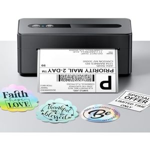 TATTMUSE Thermische labelprinter, expeditie-labelprinter ondersteunt Bluetooth en USB, zelfklevende etiketten of pakketprinter, compatibel met Colissimo, Etsy, UPS, Colissimo