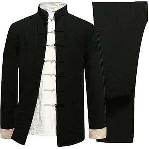 OIFAODAO, Katoen Linnen Tai Chi Uniform Mannen Lange Mouw Chinese Traditionele Kleding Tang Pak Hanfu Vechtsport Elderl,Tai Chi-uniformen(Black,4XL 5XL)