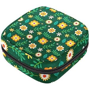 Maandverband Opbergtas, Vrouwelijke Product Pouches Draagbare Periode Kit Tas voor Meisjes Vrouwen Dames Bloemen Groen, Meerkleurig, 4.7x6.6x6.6 in/12x17x17 cm