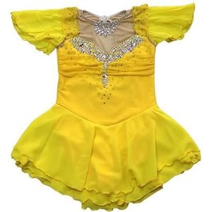 Nnnydjy Korte mouwen rolschaatsoutfits Handgemaakte kunstschaatsrok voor meisjes Balletpakje voor dames Actiekleding voor ritmische gymnastiek Ronde hals,Geel,11_13Years