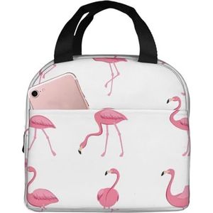 SUHNGE Flamingo's op witte print geïsoleerde lunchtas Rolltop lunchbox draagtas voor vrouwen, mannen, volwassenen en tieners