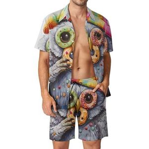 Uil Eat Donut Heren Zomer Strand Outfits Shirt En Shorts Set 2 Stuk Vakantie