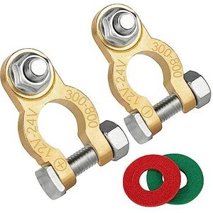 Accuklemmen, 12 V, 24 V, voor auto-accu met M8-bouten, messing accupoolklemmen voor auto, boot, camper, caravan, personenschepen