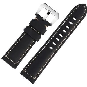 Echt lederen polsband geschikt for Casio horlogeband geschikt for Swordfish MDV106 MTP-1374L EFR-303D mat lederen horlogeband 22 mm horlogeband (Color : Black silver, Size : 22mm)