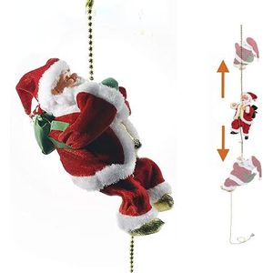 Elektrische klimmen Kerstman, Kerstmis klimt omhoog en omlaag Ornament met touw, Batterij geëxploiteerd Santa Pluche Pop met muziek voor Xmas Tree Party Home Deur Muur Decoratie, 9 Inch