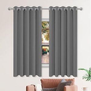 Verduisteringsgordijnen met Ringen 160 x 140 cm Gordijnen Kant en Klaar Effen Ondoorzichtig Geluiddempend Gordijn Thermisch met Lint Voor Woonkamer, Kinderkamer, Blauw