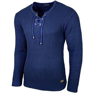 Baxboy BB-52132 Herentrui, slim fit, ronde hals, gebreide trui, ronde kraag, modern, fijn gebreid, blauw, L