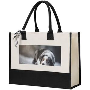 YUNWEIKEJI Australische herder Winter Sneeuwwitje Grijze Honden, Boodschappentas Tote Bag Canvas Tas Winkelen Handtas, Multifunctionele Canvas Schoudertas, zoals afgebeeld, Eén maat