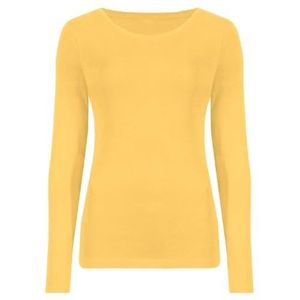 Hamishkne dames lange mouwen ronde hals effen casual basic stretchy getailleerd dames t-shirt top, Mosterd, 38/40 NL