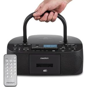 MEDION DRX-1 Plus Boombox (draagbare DAB+ & FM-radio, Bluetooth, cd-speler, MP3, cassette, hoofdtelefoonaansluiting, stereo, AUX, netstroom & batterijen) zwart