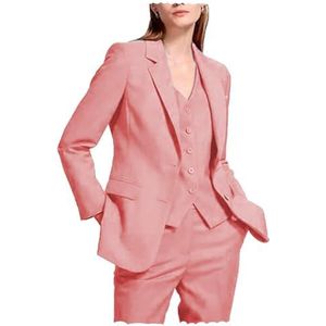 Vrouwen 3-delig pak piek revers broekpak zakelijke casual outfits bruiloft zakelijke formele kantoor dame outfits, Koraal, XL