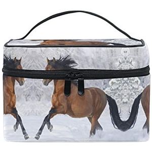 Running Paard Winter Bruin Cosmetische Tas Organizer Rits Make-up Zakken Pouch Toilettas Case Voor Meisje Vrouwen