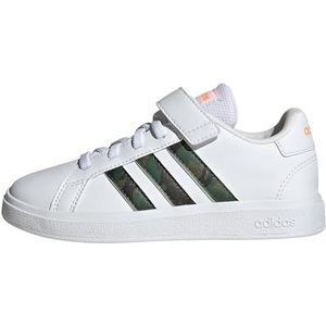 adidas Grand Lifestyle Court Elastische Lace And Top Strap Schoenen, uniseks sneakers voor kinderen en jongens, Ftwr White Ftwr White Screaming Oranje, 31 EU