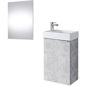 Planetmöbel Wastafelonderkast met spiegel, badkamermeubelset 40 cm voor badkamer gasten toilet beton
