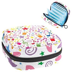 Opbergtas voor maandverband Pads, Menstruatie Cup Pouch, Periode Bag Organizer voor vrouwelijke Pads Tampons, Rood Roze Geel Muzikale Note Gift Star