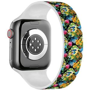 Solo Loop band compatibel met alle series Apple Watch 38/40/41mm (Exotic Birds Flowers) rekbare siliconen band band accessoire, Siliconen, Geen edelsteen