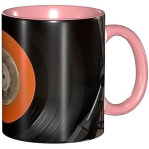 Porseleinen koffiemok met handvat, vintage vinylplaat koffiekop voor kantoor en thuis, latte drinkbeker voor koffie, thee en melk, kleurrijke binnenkant keramische theekopjes voor mannen vrouwen mok