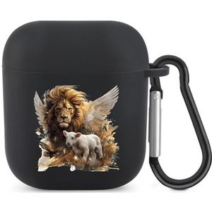 Leeuw van Juda Lam van God Leuke Case voor AirPods 2&1 Schokbestendige Beschermende Hoofdtelefoon Gevallen Cover Met Sleutelhanger voor Mannen Vrouwen