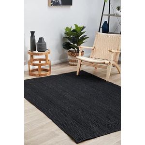 DecorAvenue Gebied tapijten, Indiase handgemaakte natuurlijke handgeweven gevlochten jute tapijt voor woonkamer, slaapkamer (zwart, 30 x 30 cm x 35 cm)
