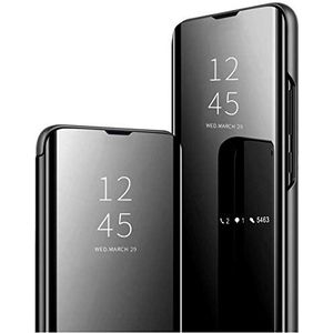 Clear View Cover Case for Samsung Galaxy S9 Plus Standing Flip Folding Kickstand Case with Full Screen ProtectionShockproof Electroplate Plating Mirror Holder Smart Bumper Case-Black