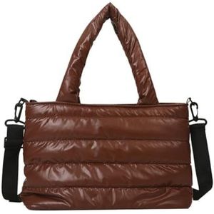 TIAASTAP Puffer Tote Bag voor dames, gewatteerde puffy-handtas, grote schoudertas, gewatteerde tas, lichte schoudertas, shopper, grote crossbody bag, gewatteerde tas met ritssluiting, A-bruin.